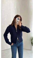 Scarlett Çift Fermuarlı Hırka - Lacivert