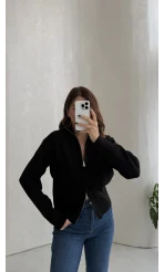 Scarlett Çift Fermuarlı Hırka - Siyah
