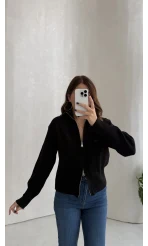 Scarlett Çift Fermuarlı Hırka - Siyah