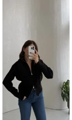 Scarlett Çift Fermuarlı Hırka - Siyah