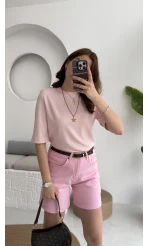 Şehir Boy Kot Şort Pembe