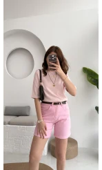 Şehir Boy Kot Şort Pembe