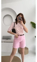 Şehir Boy Kot Şort Pembe