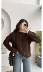 Selani Bisiklet Yaka Örgü Kazak - Acı Kahve - Kod: 4519