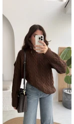 Selani Bisiklet Yaka Örgü Kazak - Acı Kahve - Kod: 4519