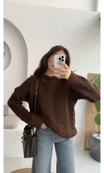 Selani Bisiklet Yaka Örgü Kazak - Acı Kahve - Kod: 4519