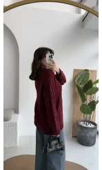 Selani Bisiklet Yaka Örgü Kazak - Bordo - Kod: 4519