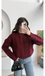 Selani Bisiklet Yaka Örgü Kazak - Bordo - Kod: 4519