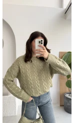 Selani Bisiklet Yaka Örgü Kazak - Çağla Yeşili - Kod: 4519