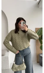 Selani Bisiklet Yaka Örgü Kazak - Çağla Yeşili - Kod: 4519