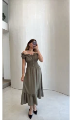 Selene Beli Gipeli Tensel Elbise - Haki - Kod: 4235