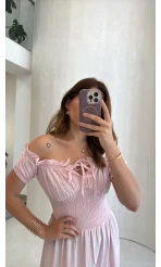 Selene Beli Gipeli Tensel Elbise - Pembe - Kod: 4235