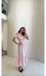 Selene Beli Gipeli Tensel Elbise - Pembe - Kod: 4235