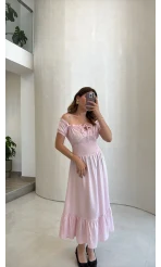 Selene Beli Gipeli Tensel Elbise - Pembe - Kod: 4235