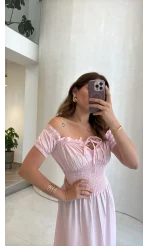 Selene Beli Gipeli Tensel Elbise - Pembe - Kod: 4235