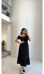 Selene Beli Gipeli Tensel Elbise - Siyah - Kod: 4235