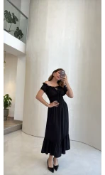 Selene Beli Gipeli Tensel Elbise - Siyah - Kod: 4235