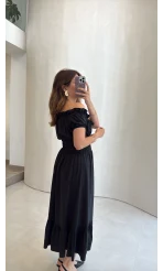Selene Beli Gipeli Tensel Elbise - Siyah - Kod: 4235