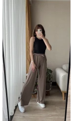 Sendy Kahve Tonları Yırtmaçlı Palazzo Pantolon