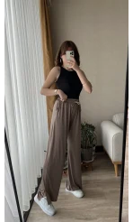 Sendy Kahve Tonları Yırtmaçlı Palazzo Pantolon