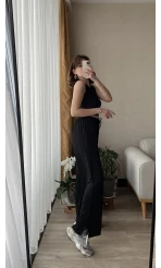 Sendy Siyah Yırtmaçlı Palazzo Pantolon