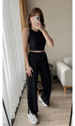 Sendy Siyah Yırtmaçlı Palazzo Pantolon