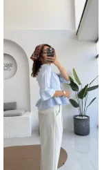 1013 - Seren Katlı Bağlamalı Bluz - Bebe Mavisi