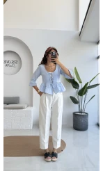 1013 - Seren Katlı Bağlamalı Bluz - Bebe Mavisi