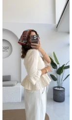 1013 - Seren Katlı Bağlamalı Bluz - Taş