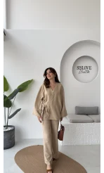 Serena Süet Takım - Taş - Kod: 6023