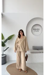 Serena Süet Takım - Taş - Kod: 6023