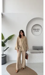 Serena Süet Takım - Taş - Kod: 6023