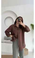 Şerit Detay Acı Kahve Gömlek - 2044