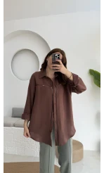 Şerit Detay Acı Kahve Gömlek - 2044