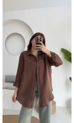 Şerit Detay Acı Kahve Gömlek - 2044