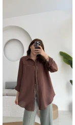 Şerit Detay Acı Kahve Gömlek - 2044