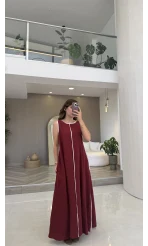 Şerit Detay Elbise Bordo