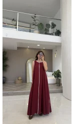 Şerit Detay Elbise Bordo