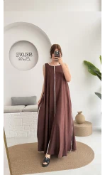 Şerit Detay Elbise Bordo