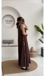 Şerit Detay Elbise Bordo