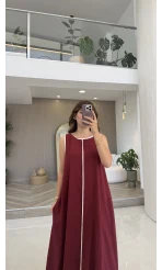 Şerit Detay Elbise Bordo