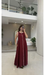Şerit Detay Elbise Bordo