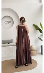 Şerit Detay Elbise Kahve