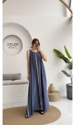 Şerit Detay Elbise Lacivert