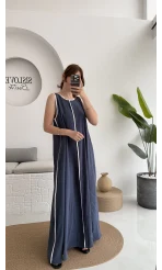 Şerit Detay Elbise Lacivert