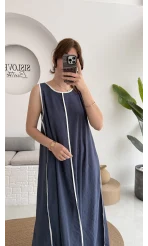 Şerit Detay Elbise Lacivert