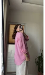 Şerit Detay Pembe Gömlek - 2044