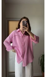 Şerit Detay Pembe Gömlek - 2044