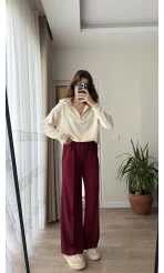 Şeritli Eşofman Pantolon Altı Bordo