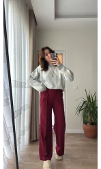 Şeritli Eşofman Pantolon Altı Bordo